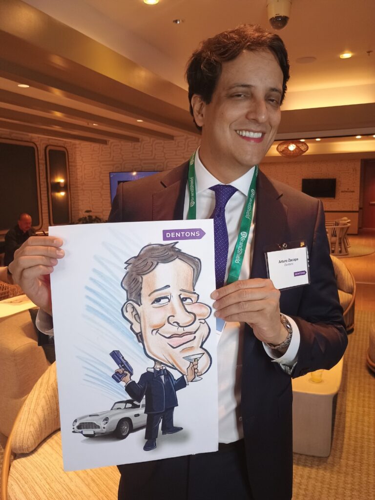 Los Angeles caricature artist drawing guests at a corporate event